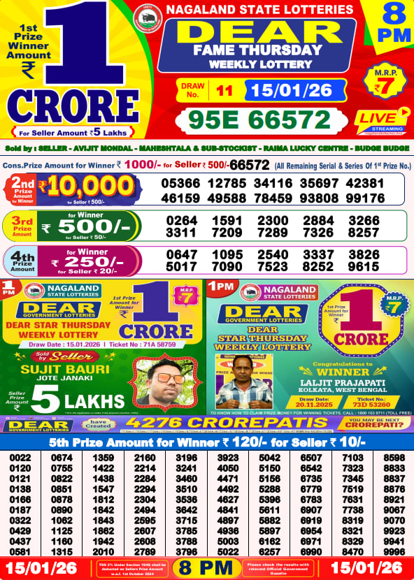 Dear Lottery Result Today 8PM